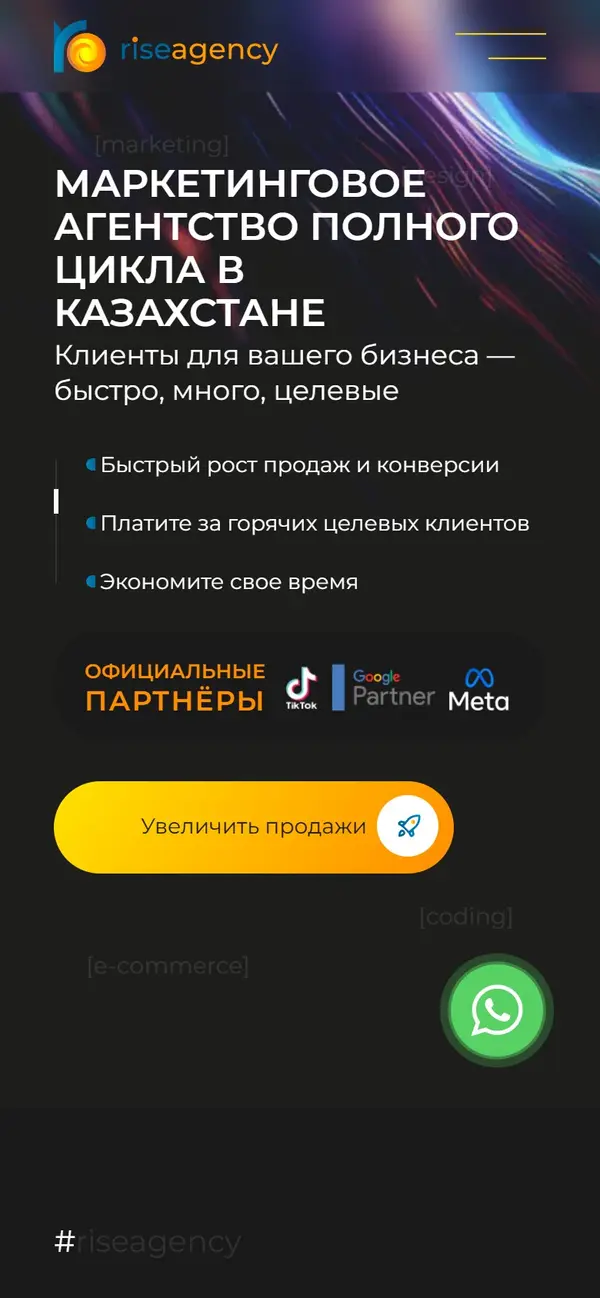 RISE AGENCY on a phone, screen 1