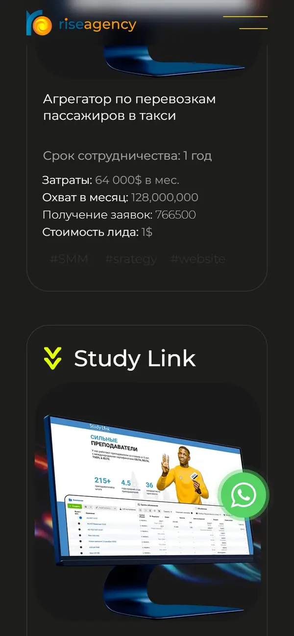 RISE AGENCY on a phone, screen 3